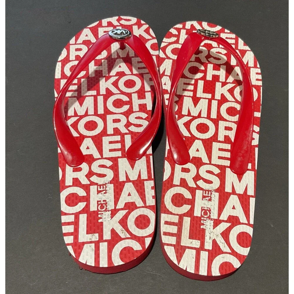 Michael Kors Red Flip Flop With Silver MK Hardware